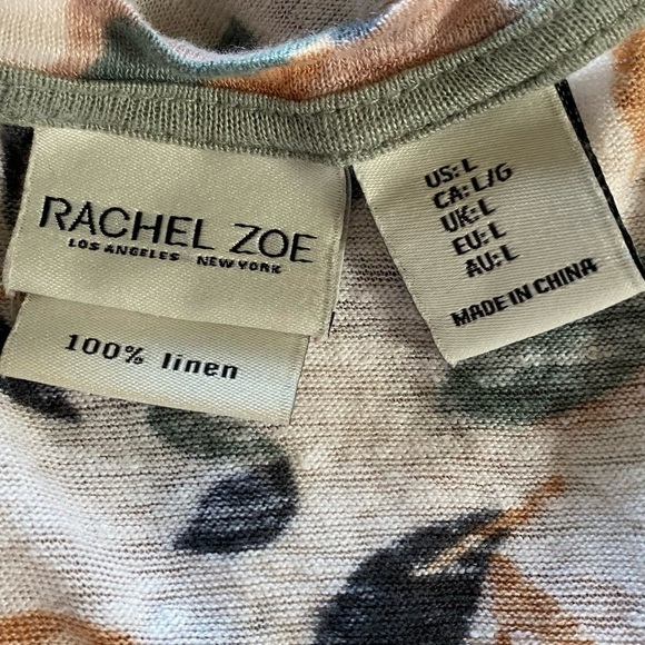 Rachel Zoe - 100% linen v neck dusty pink, sage green leaf pattern top. Size L. - Picture 2 of 6